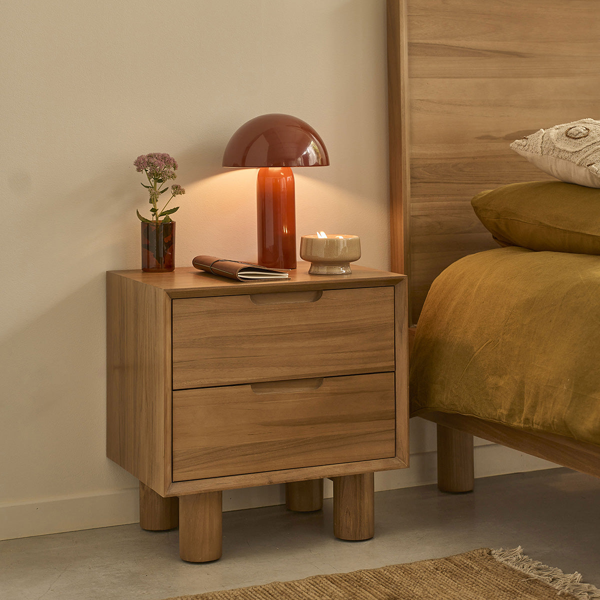 GUSTAVE - Table de chevet en teck massif 50 cm