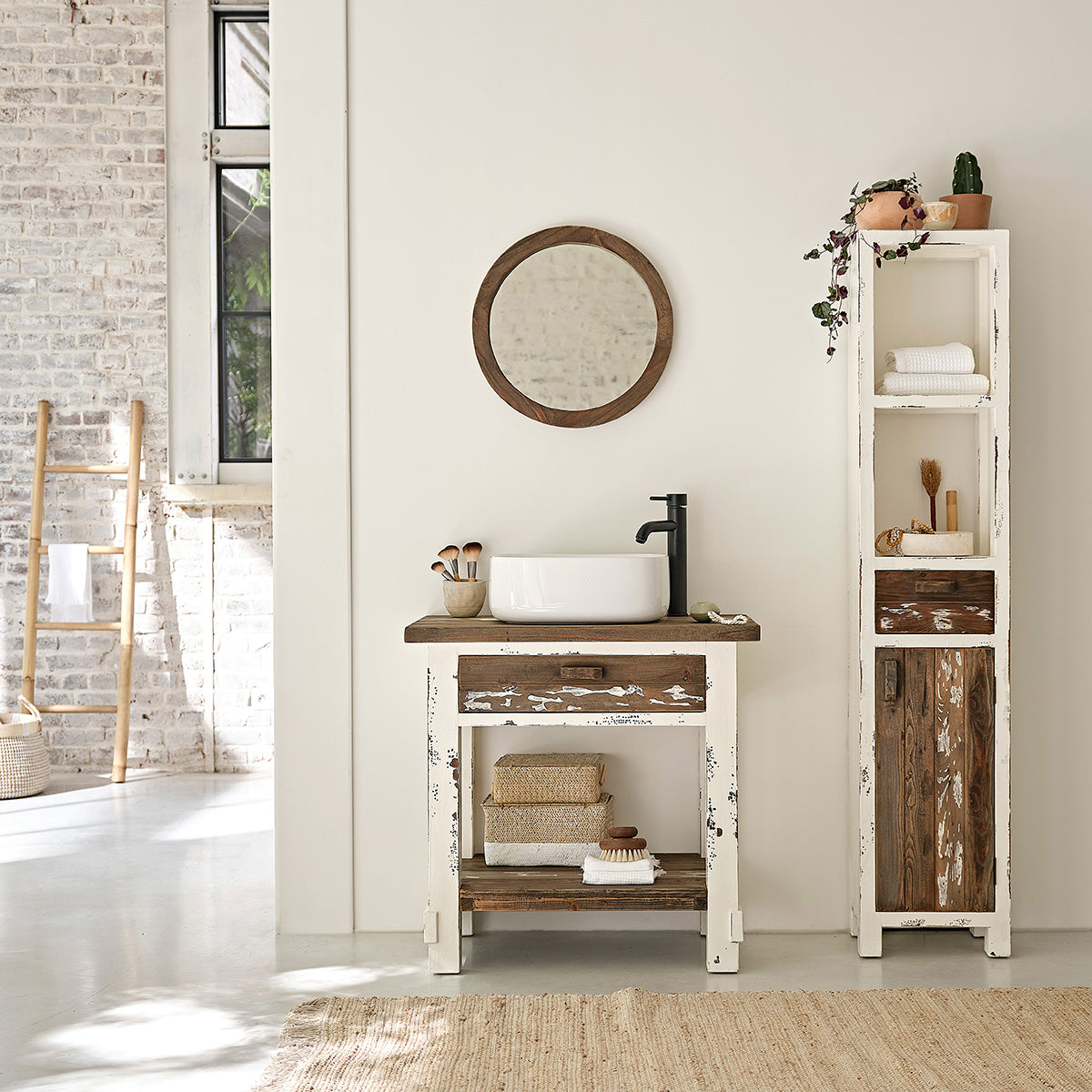 SEZANNE - Miroir en bois recyclé massif rond Ø 50 cm