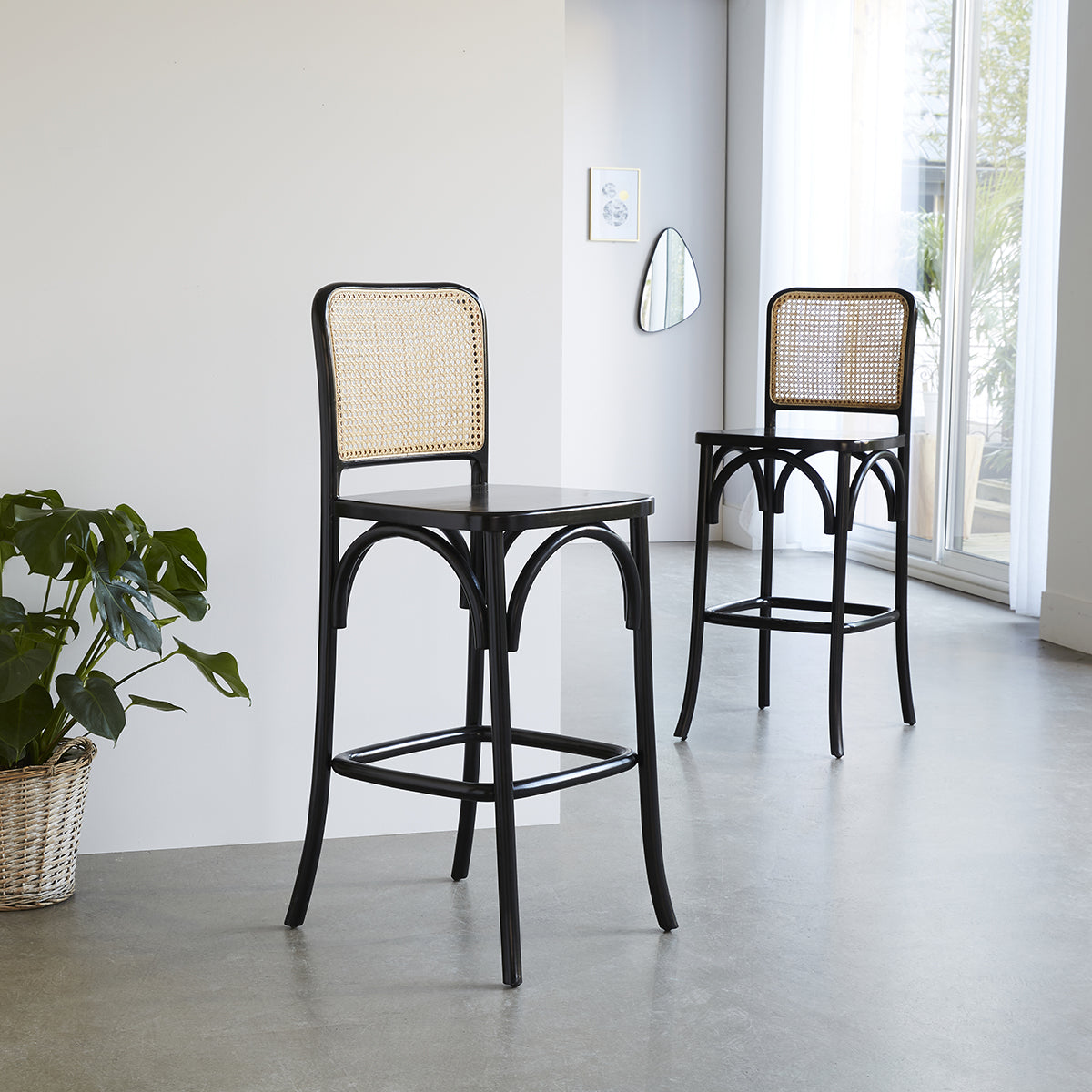 ARON - Tabouret de bar en acajou massif et cannage