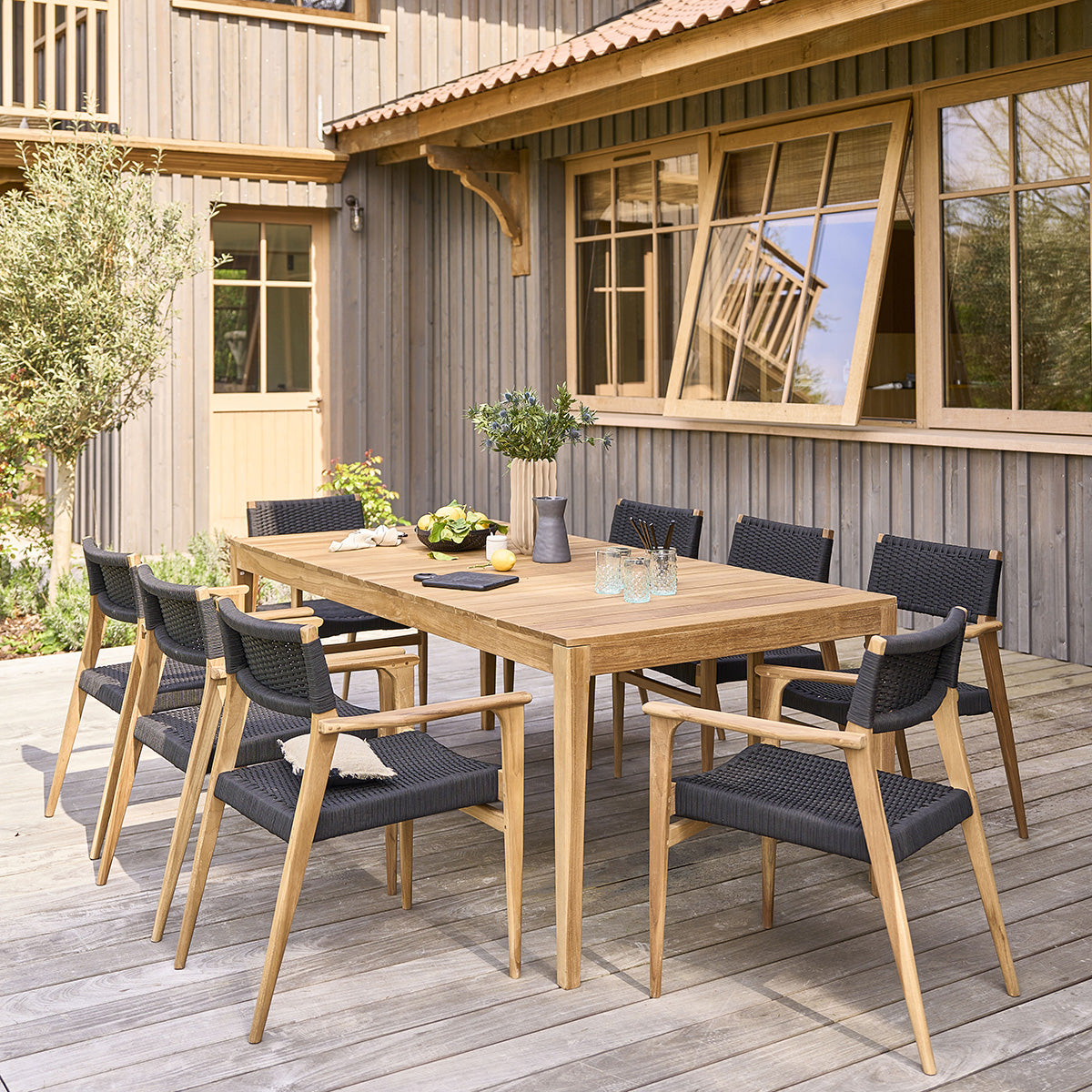 ESTHER - Fauteuil de jardin en teck massif et cordage noir (lot de 2)