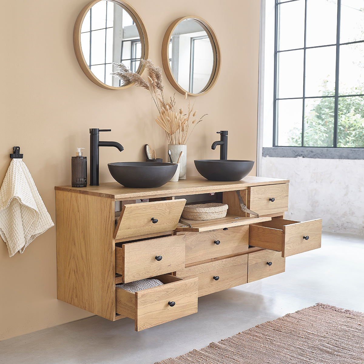 ERNEST - Mobile sottolavabo in rovere massello sospeso 140 cm