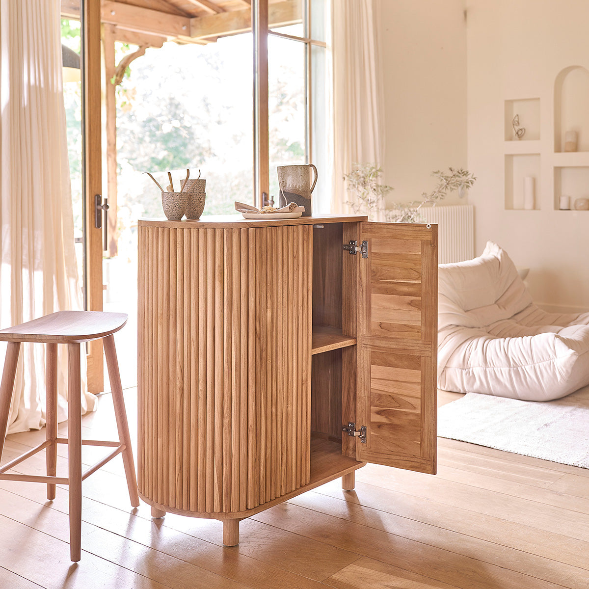 COLINE - Meuble bar en teck massif 90 cm