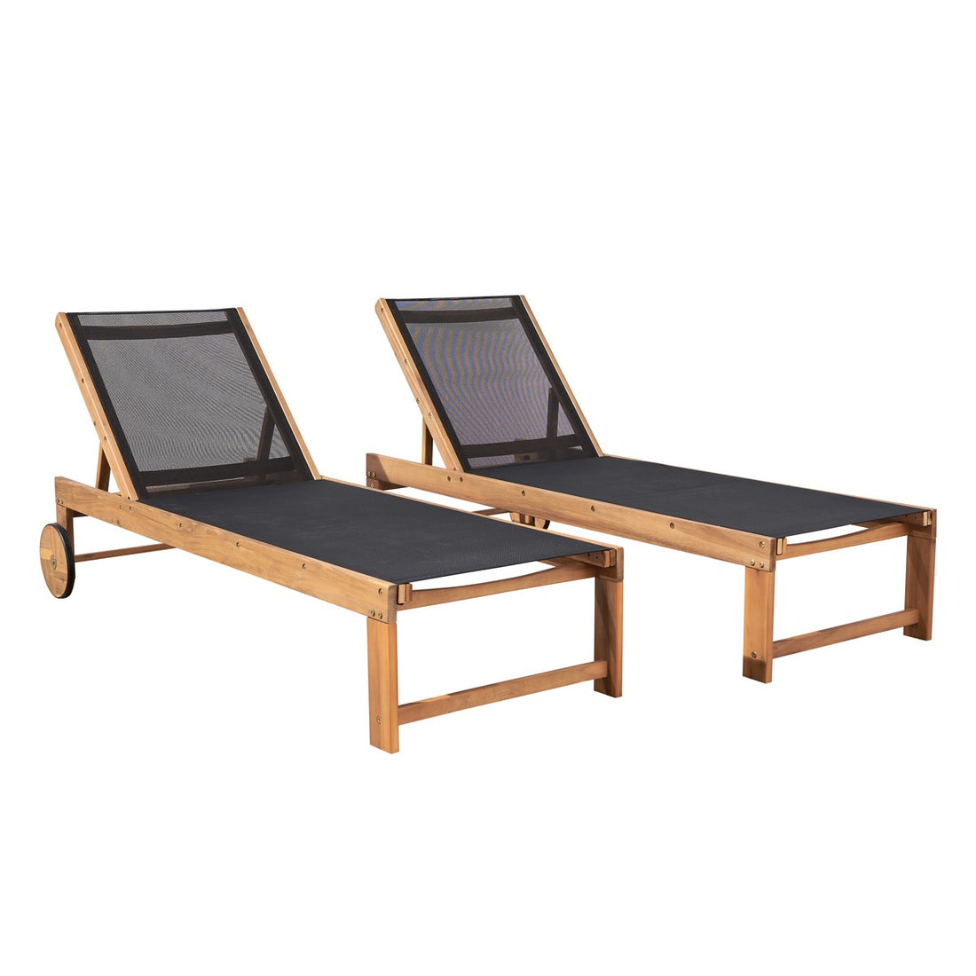 HANOÏ - Lettino in acacia massello e textilene nero (set di 2)