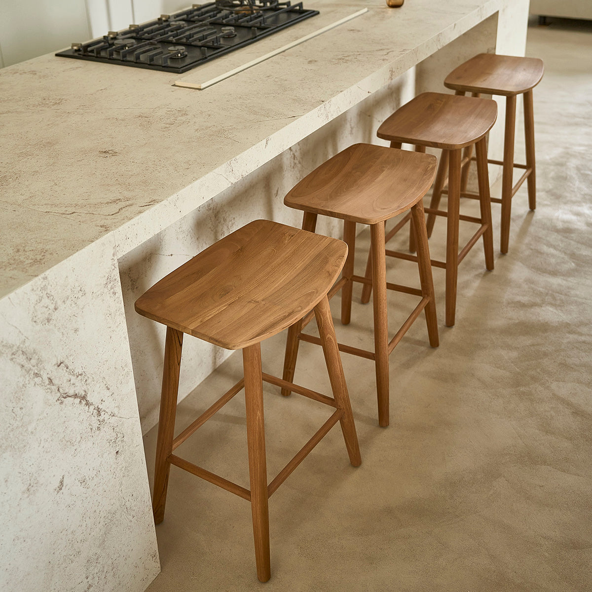 AMBRE - Set di 2 sgabelli da bar in teak massello 65 cm