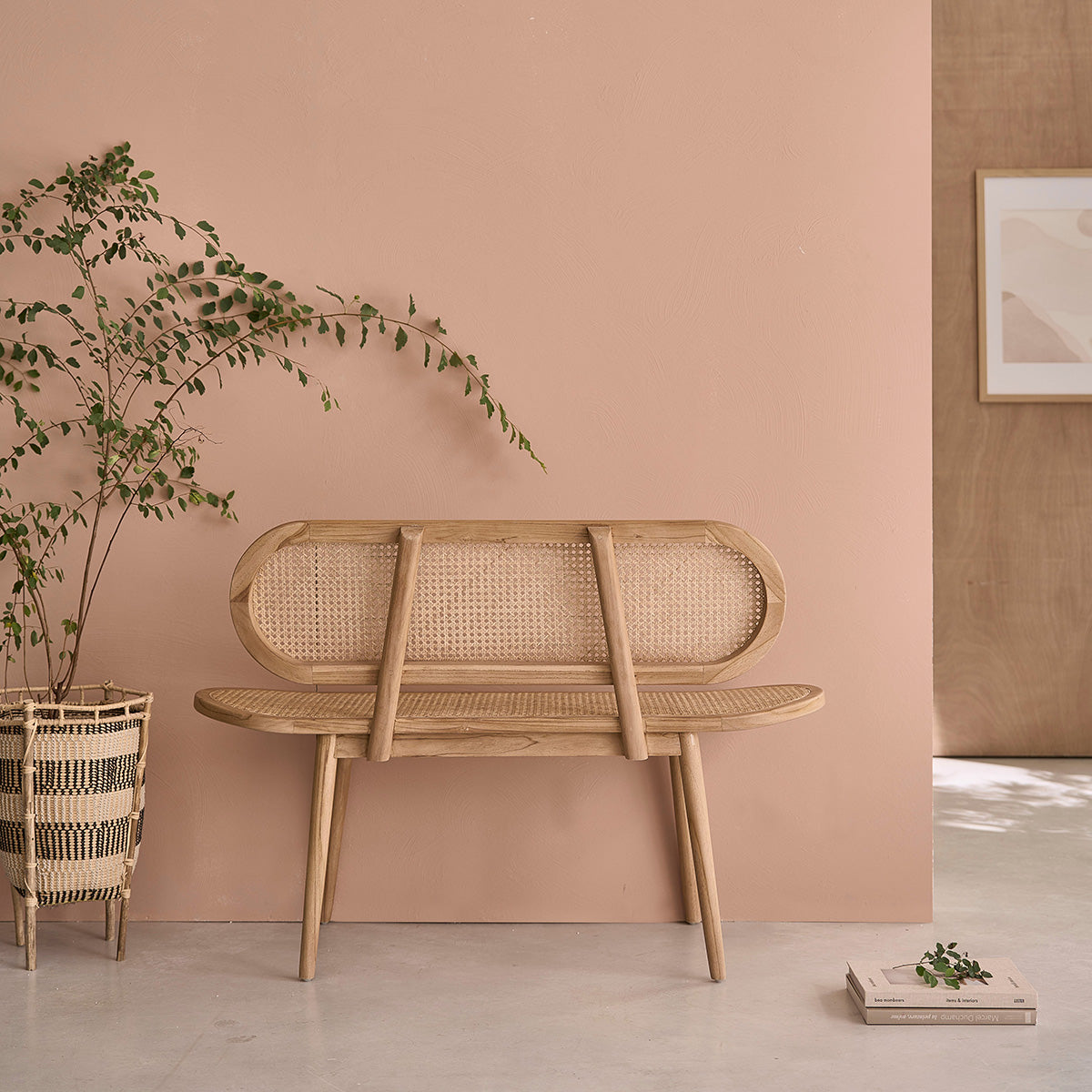 LOÉ - Banc en teck massif et cannage 120 cm