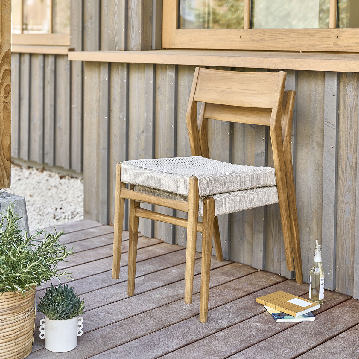 LIVIE - Chaise de jardin en teck massif et cordage beige