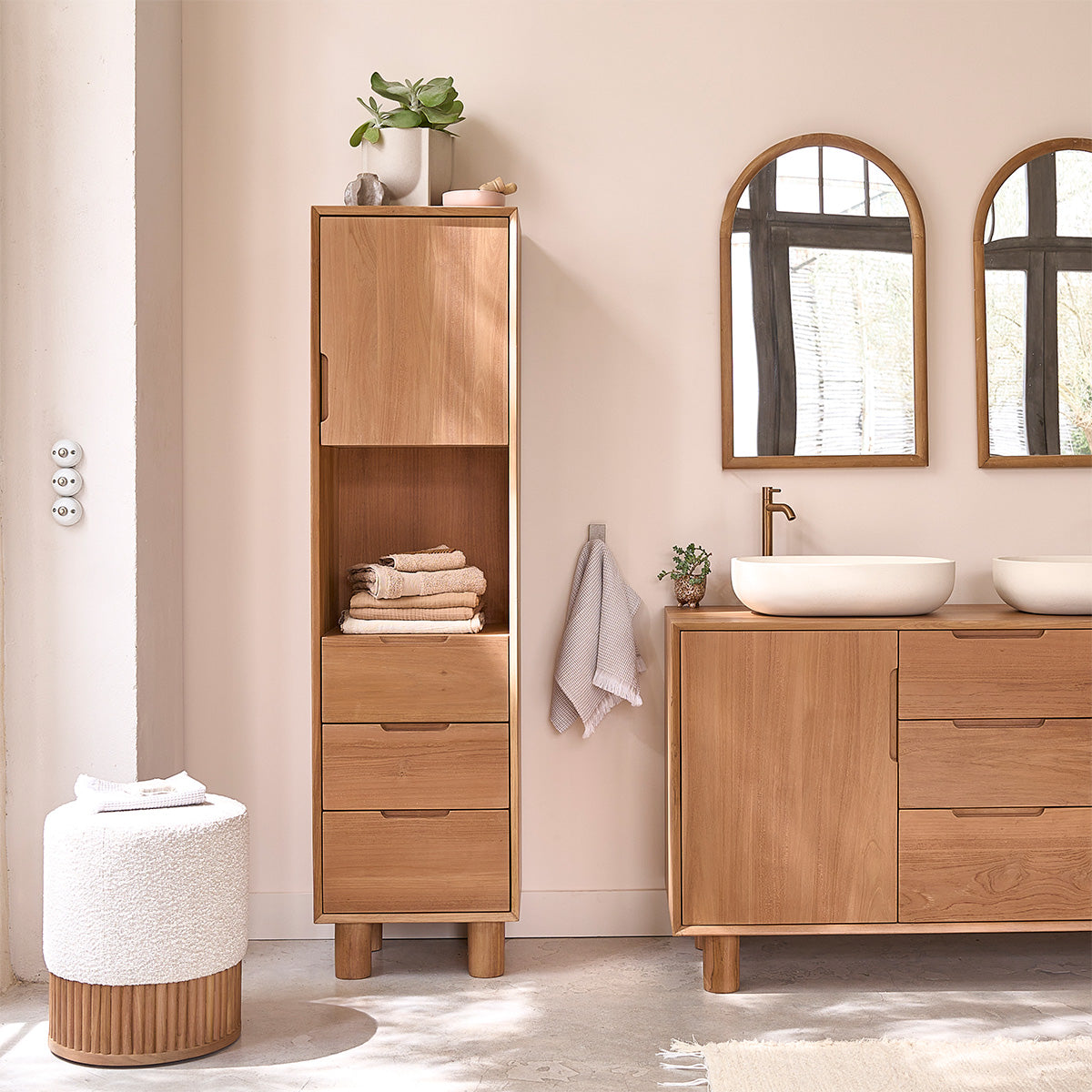 GUSTAVE - Badezimmer-Hochschrank aus massivem Teakholz 45 cm