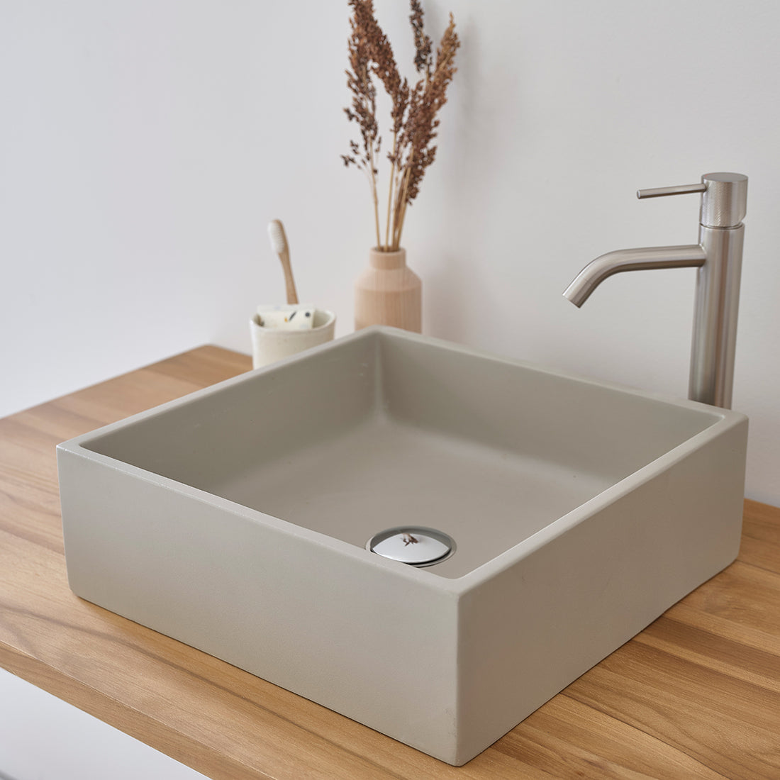 PURE - Lavabo in cemento grigio quadrato 37 cm