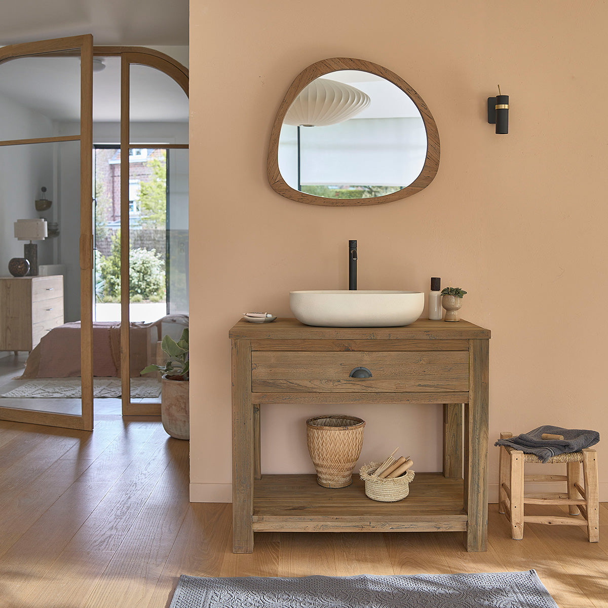 AUSTIN - Specchio in teak massello riciclato 70 cm