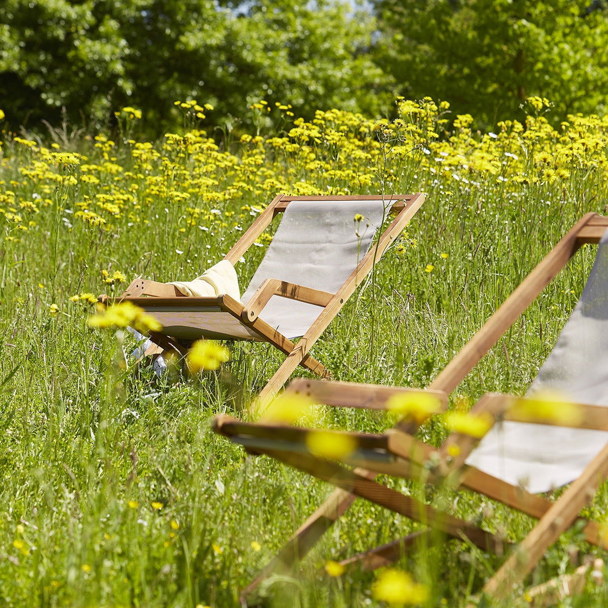 HANOÏ - Sedia a sdraio in acacia massello e textilene grigio (set di 2)