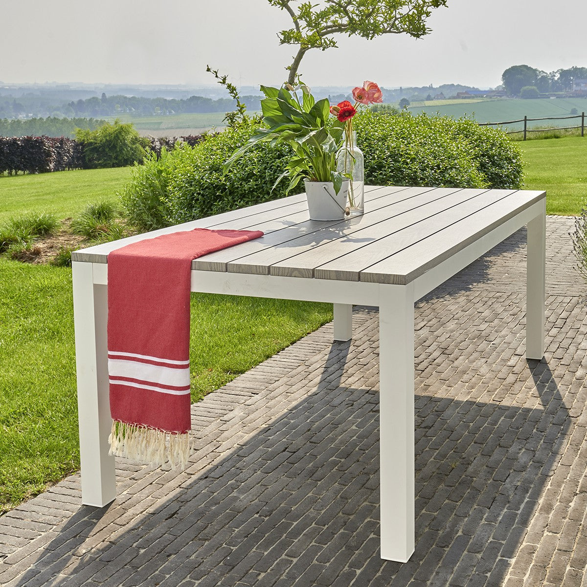 TAMPA - Table de jardin en aluminium blanc et gris 8 pers.