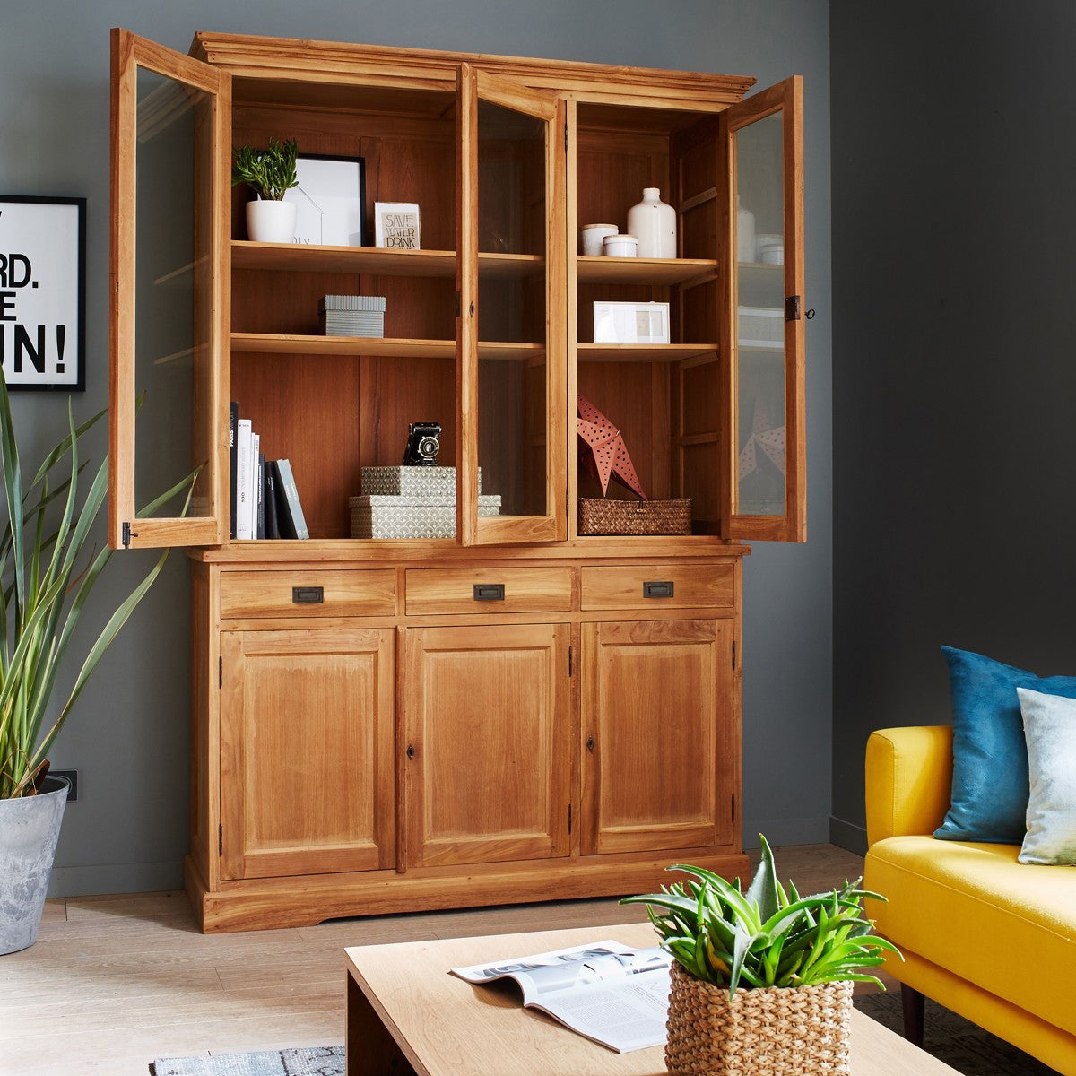 BOSTON - Vaisselier en teck massif 150 cm