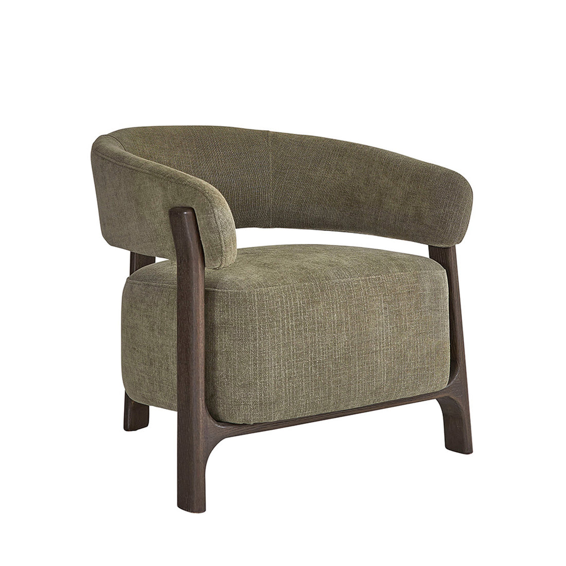 HENRI - Fauteuil en bois massif finition noyer et velours kaki 