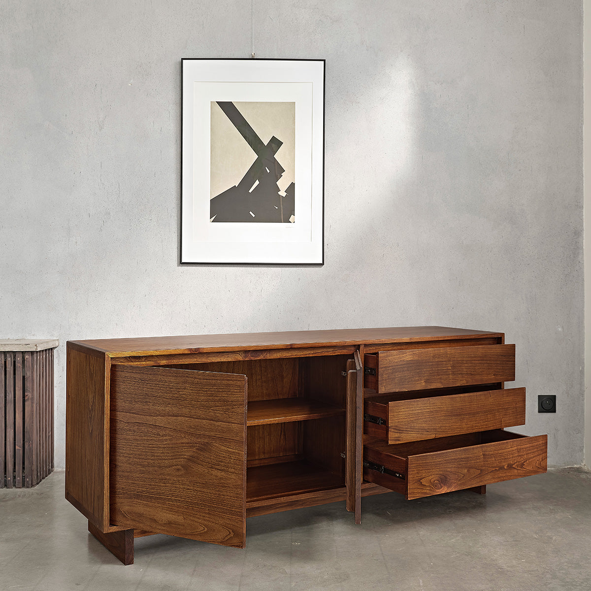 MILO - Commode en mindi massif finition noyer 180 cm