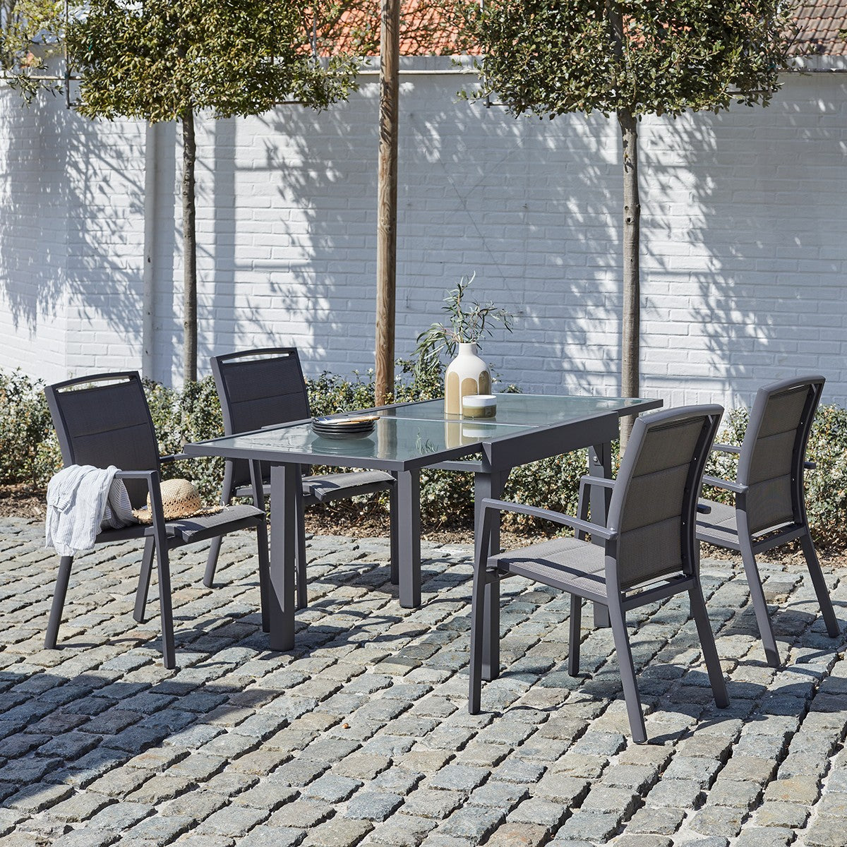 MODULO - Ausziehbarer Gartentisch aus grauem Aluminium 4/8-Sitzer