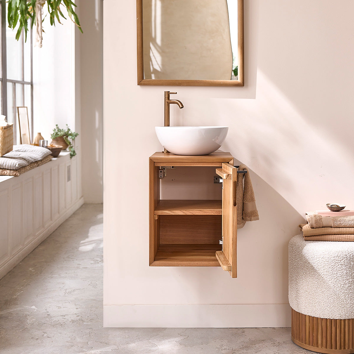 GUSTAVE - Lavabo sospeso in teak massello 35 cm