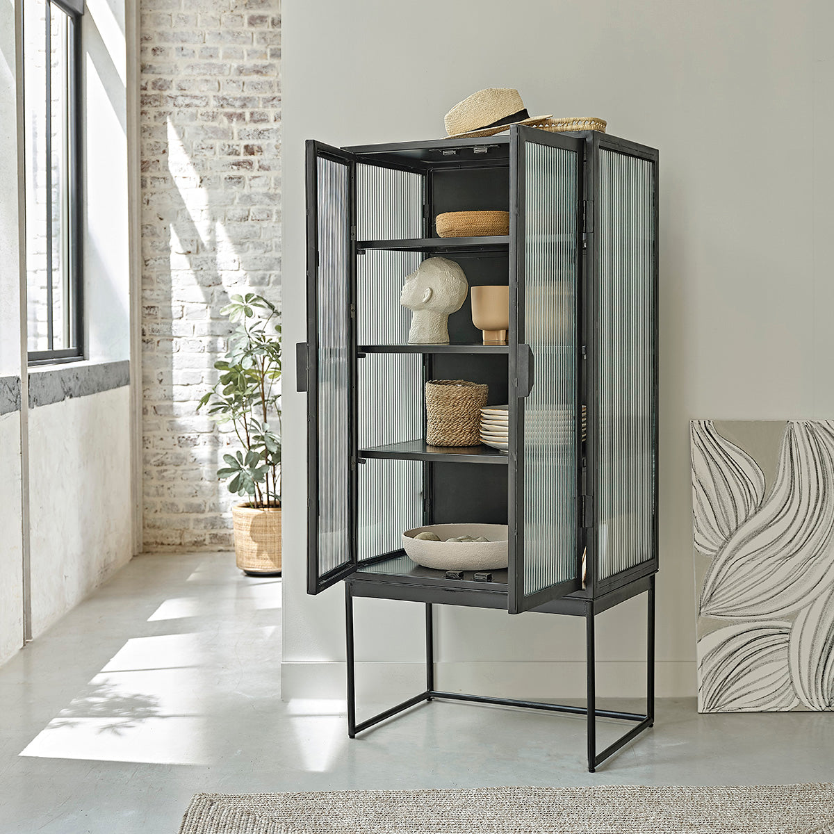 OCTAV - Credenza in metallo e vetro ondulato 70 cm