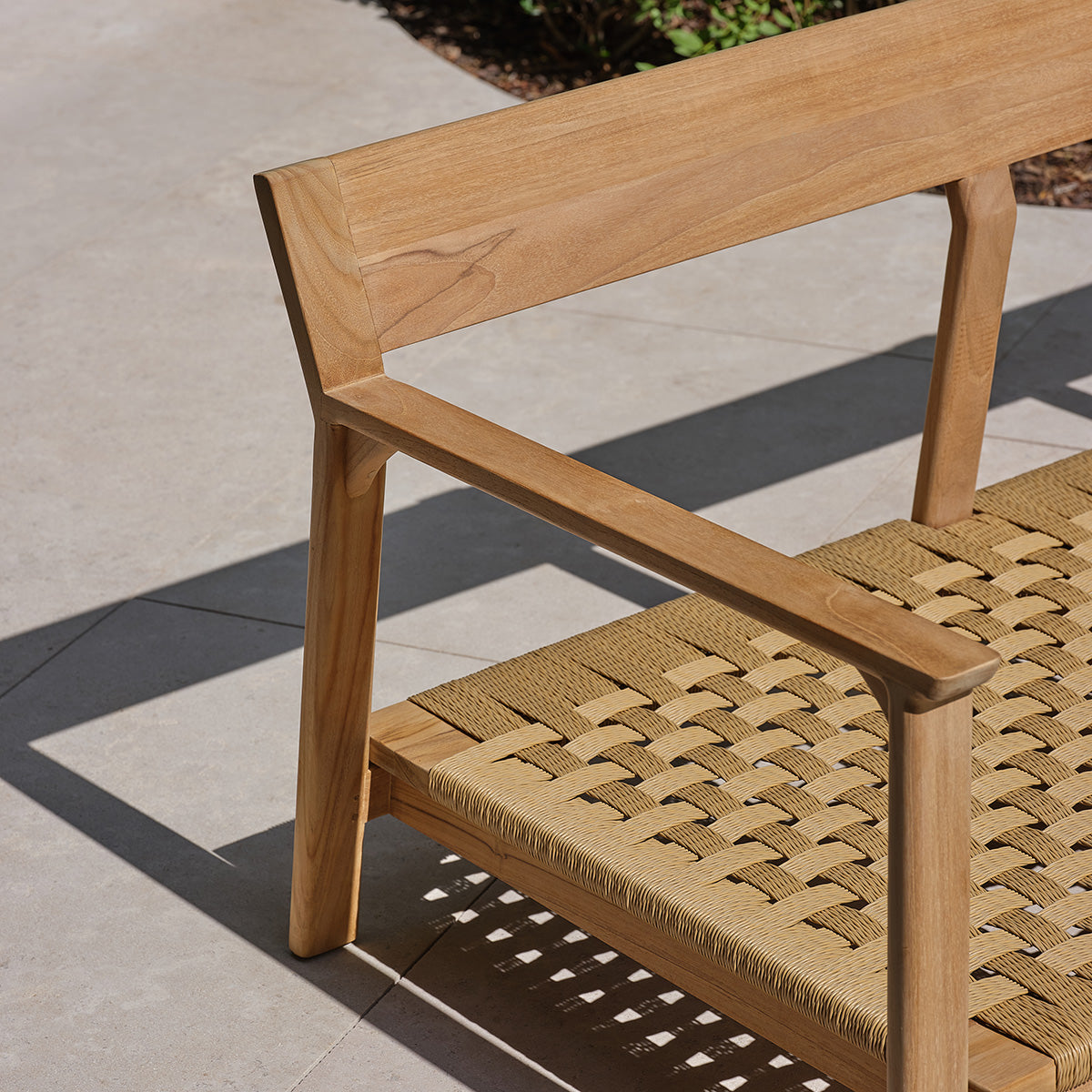 PIANA - Canapé de jardin en teck massif avec coussins gris chiné 3 pers.