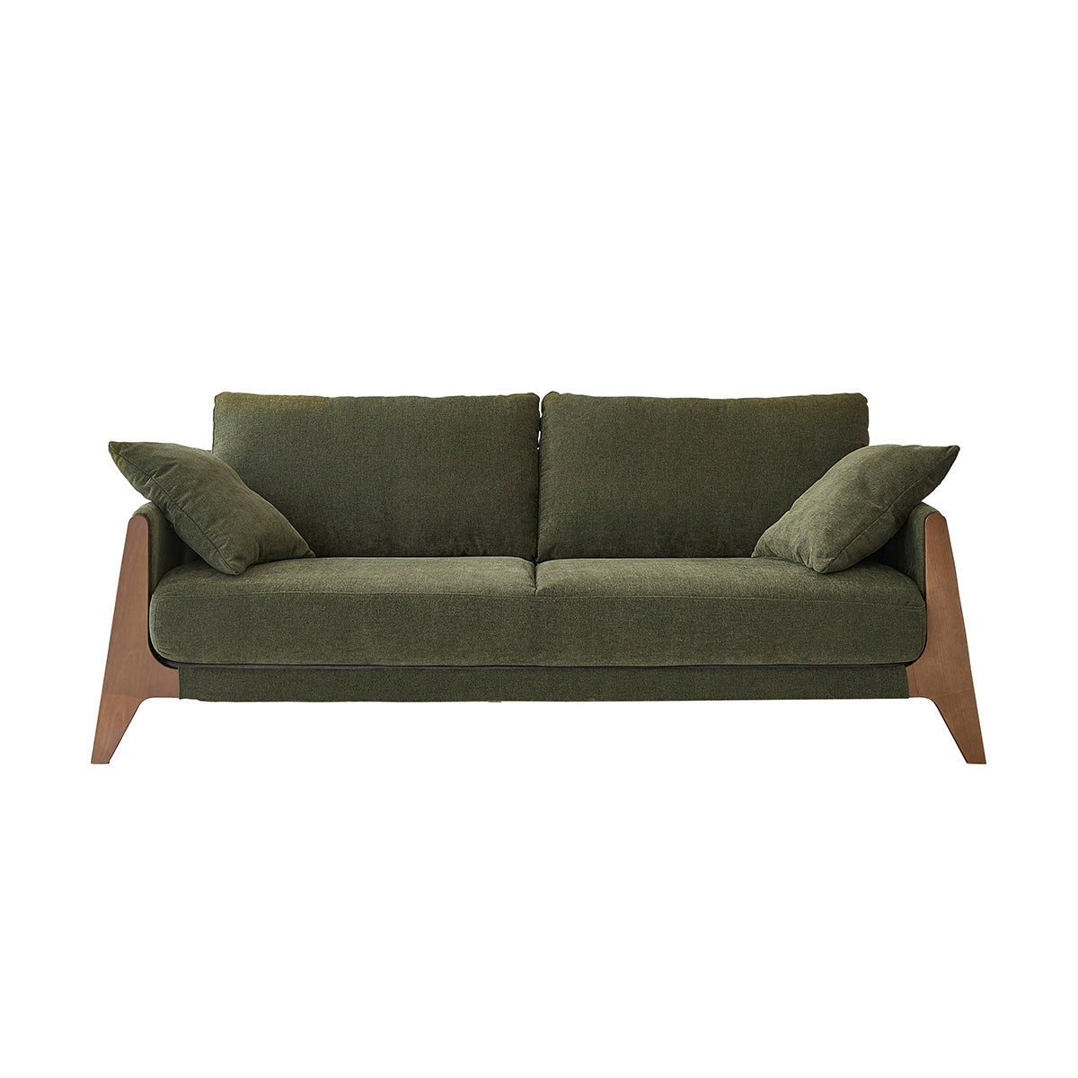 ONDINE - Canapé droit 3 places en bois massif et tissu velours vert mousse
