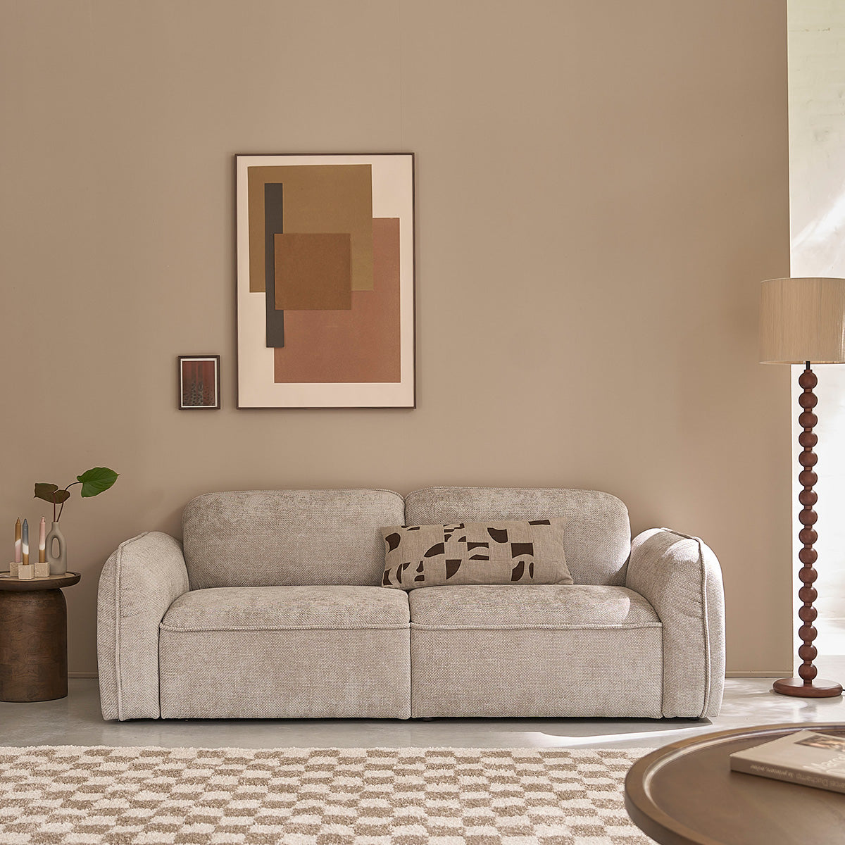 HECTOR - Canapé droit 3 places en velours tressé beige