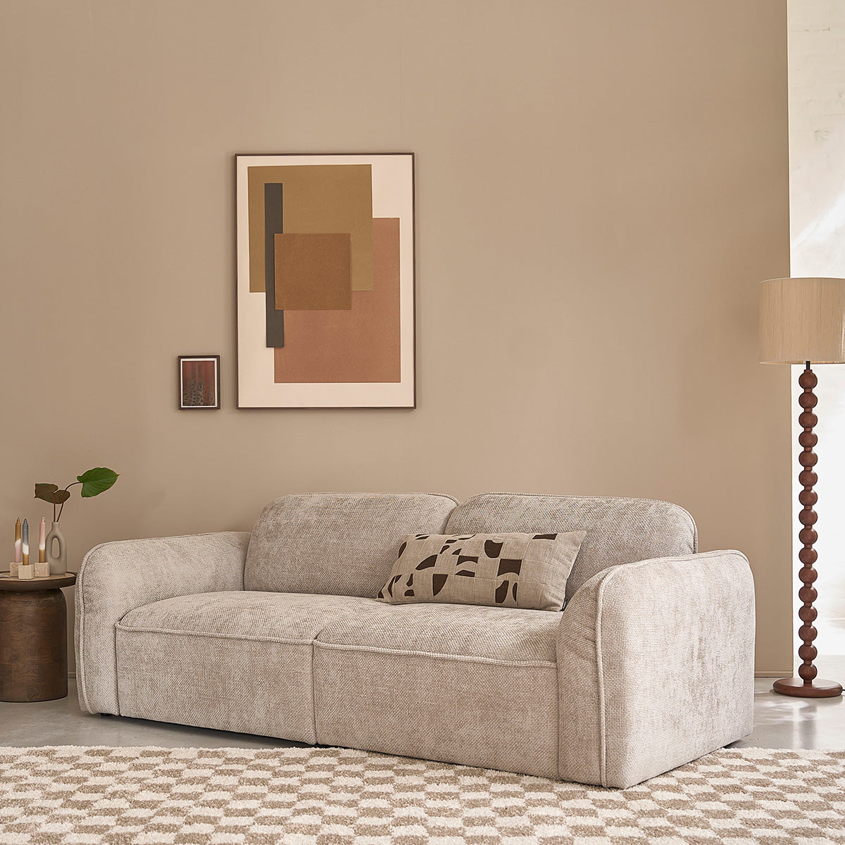 HECTOR - Canapé droit 3 places en velours tressé beige