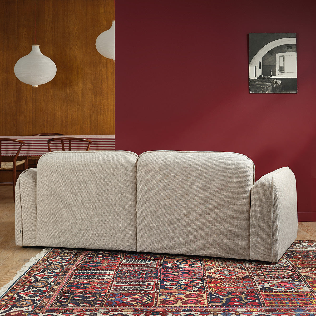 HECTOR - Gerades 3-Sitzer-Sofa aus beige meliertem Strukturstoff
