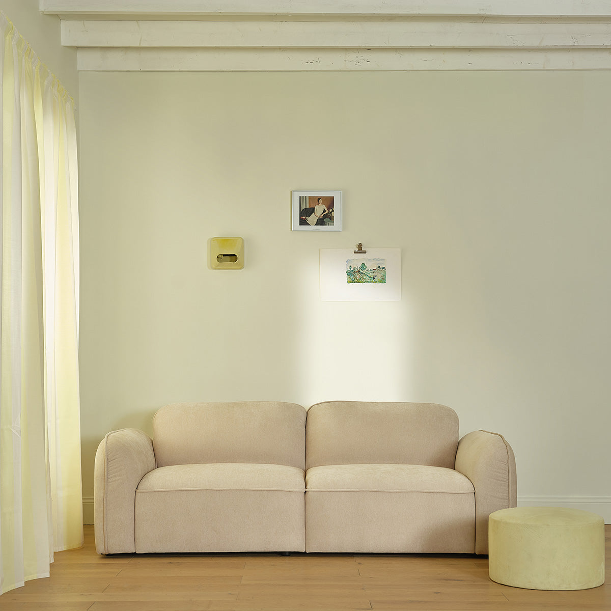 HECTOR - Divano lineare a 3 posti in velluto beige melange