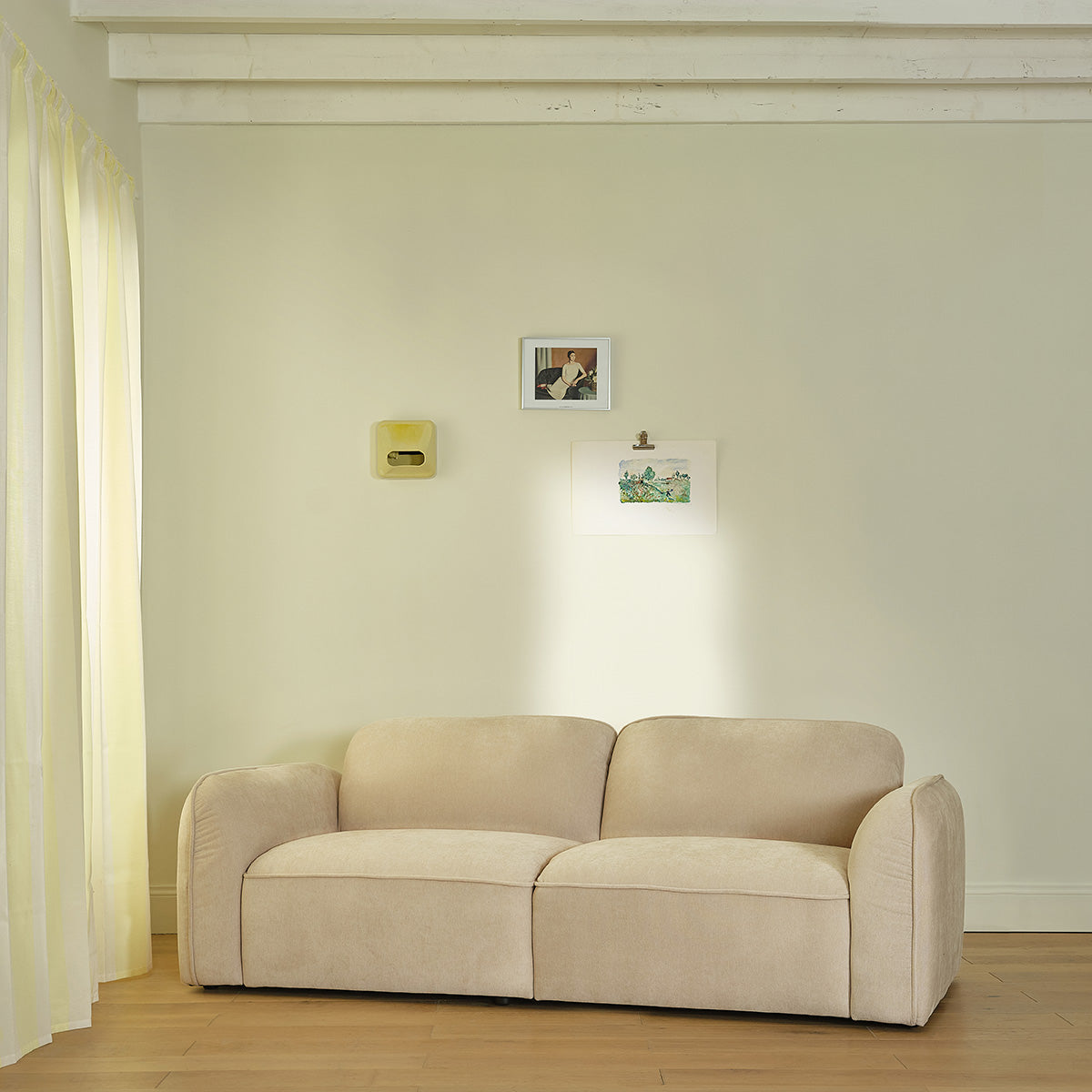 HECTOR - Divano lineare a 3 posti in velluto beige melange