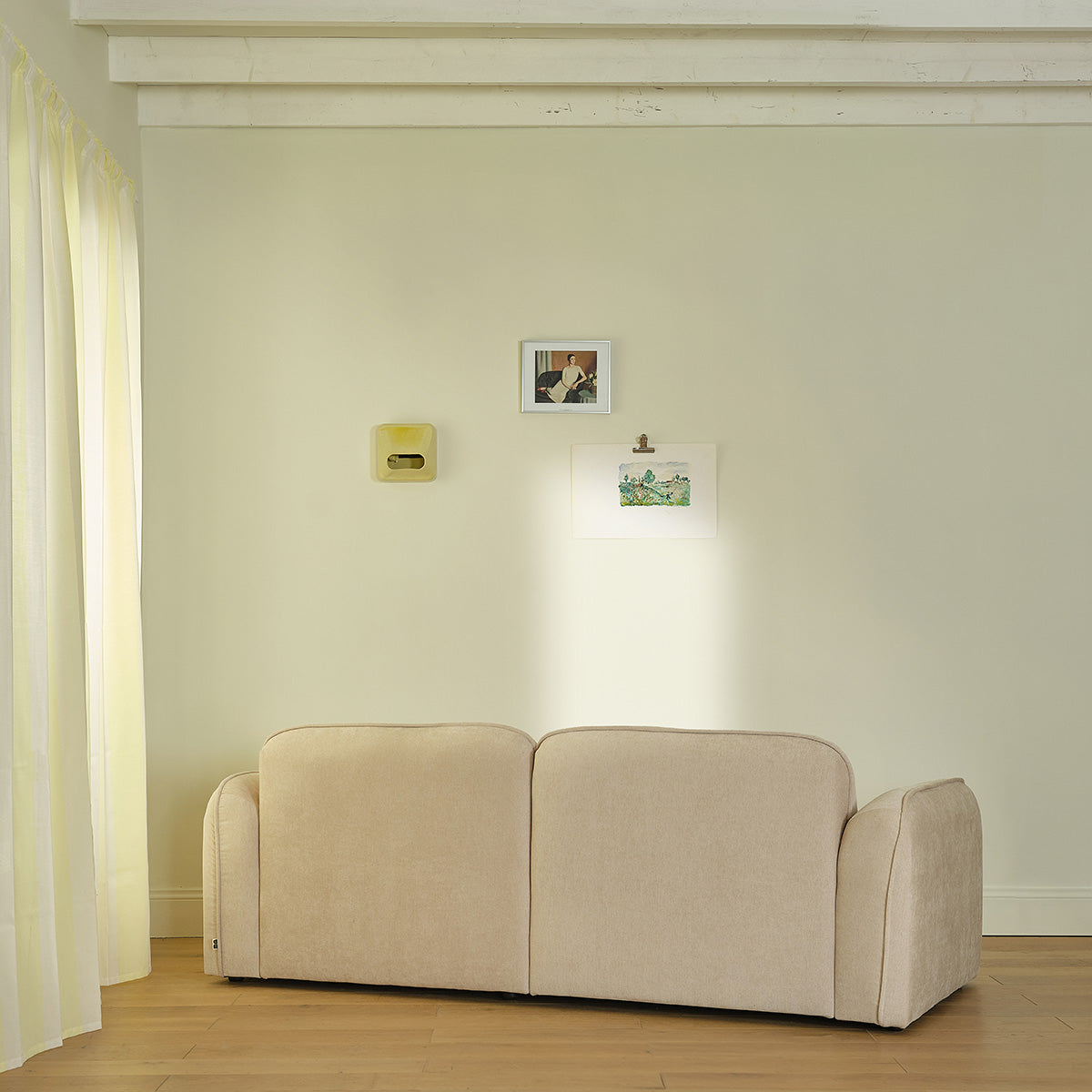 HECTOR - Divano lineare a 3 posti in velluto beige melange