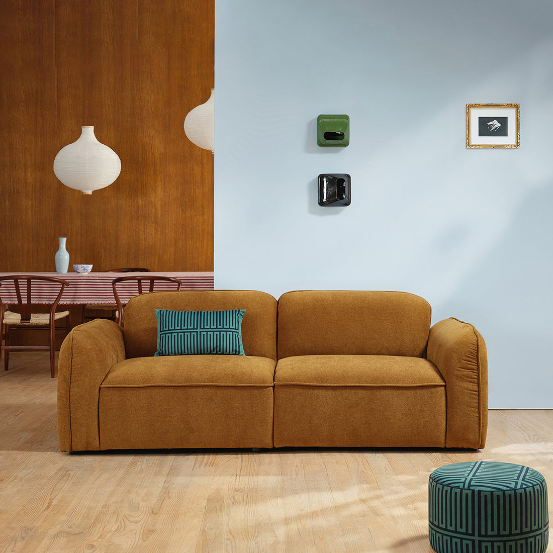 HECTOR - Divano lineare a 3 posti in velluto color bronzo