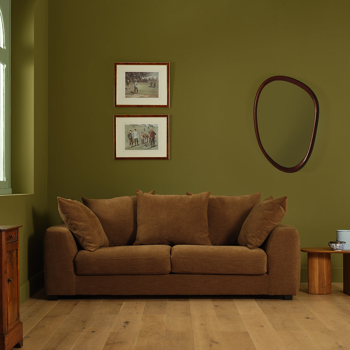 EDMOND - Canapé droit convertible 3 places en tissu effet lin bronze