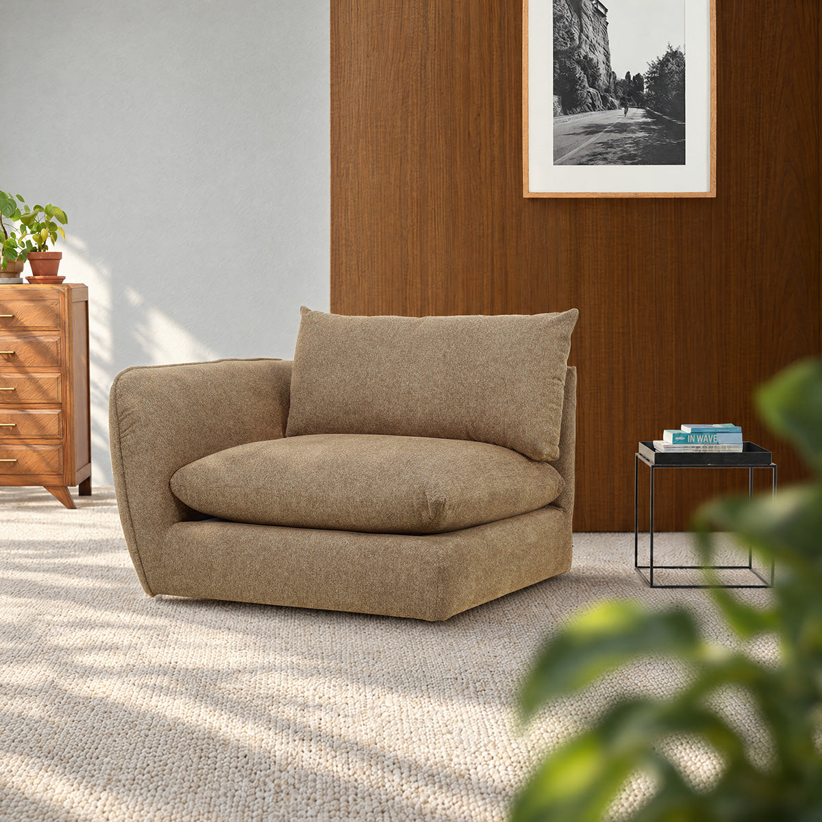 LEOPOLD - Modulares Ecksofa aus hellbraunem, strukturiertem Stoff 