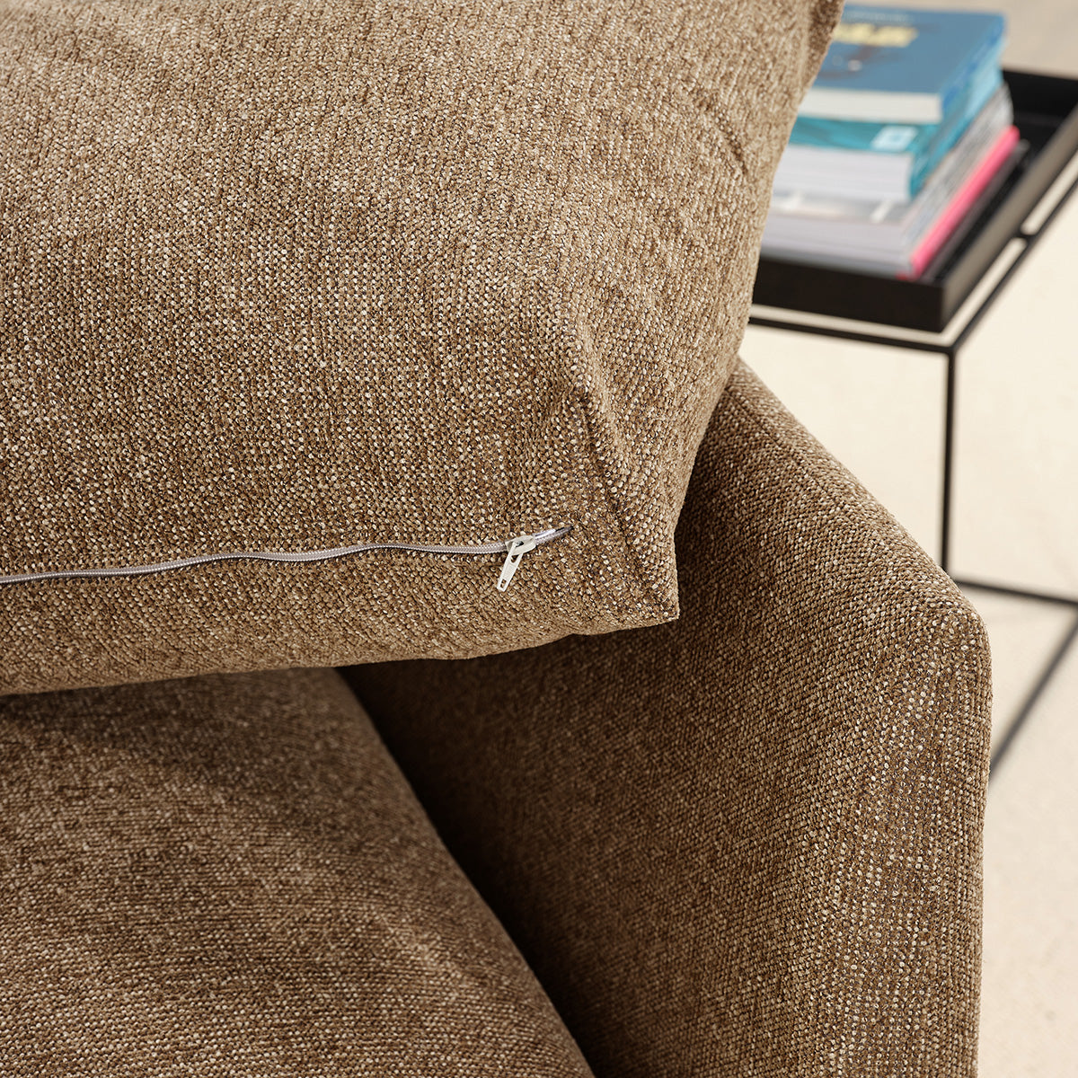 LEOPOLD - Modulares Ecksofa aus hellbraunem, strukturiertem Stoff 