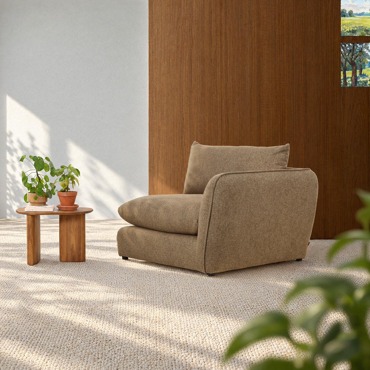 LEOPOLD - Angle droit modulable en tissu texturé marron clair