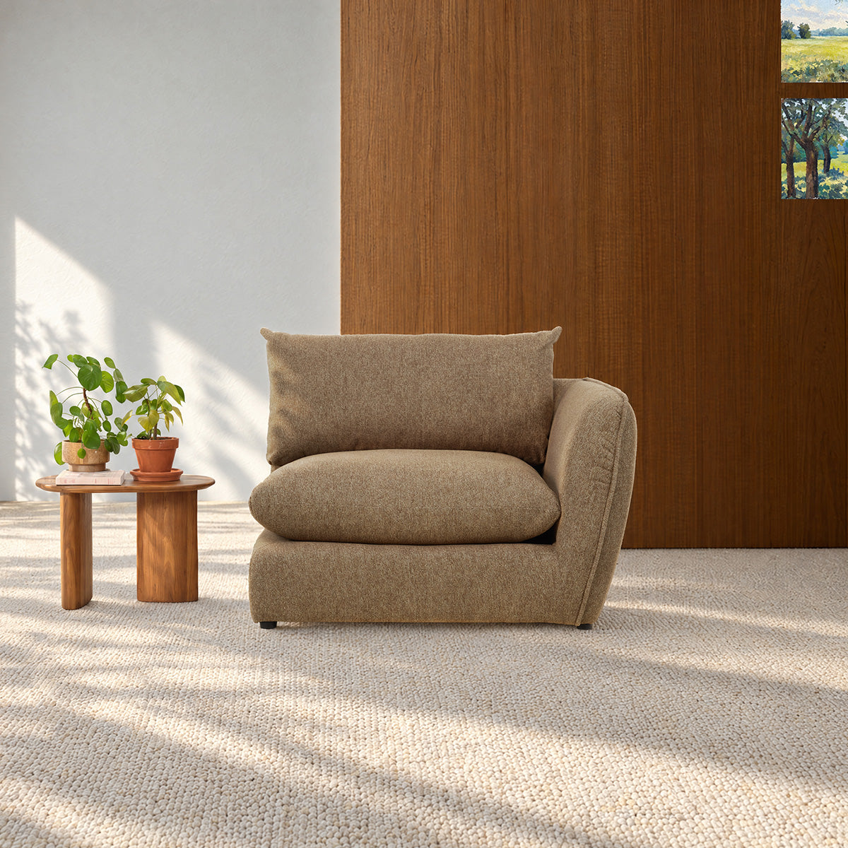 LEOPOLD - Angle droit modulable en tissu texturé marron clair
