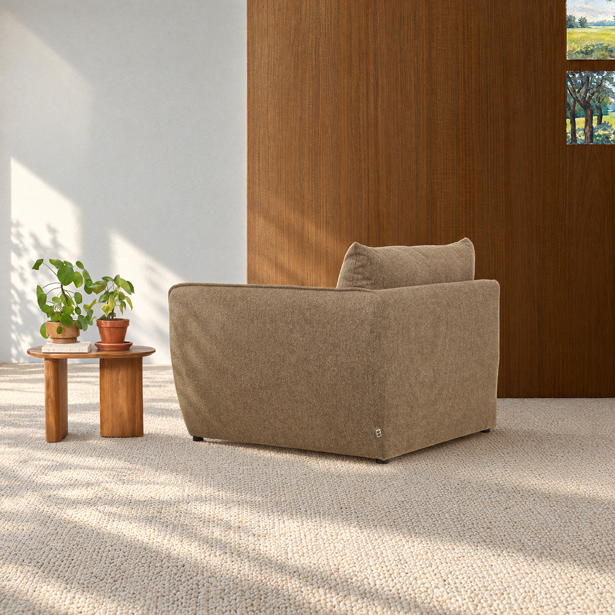 LEOPOLD - Angle droit modulable en tissu texturé marron clair