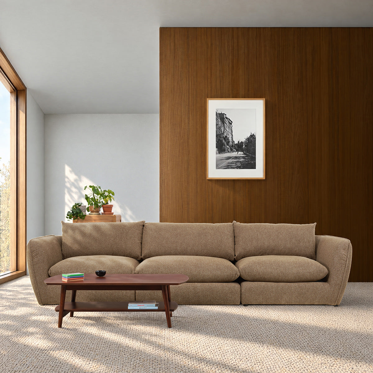 LEOPOLD - Angle droit modulable en tissu texturé marron clair