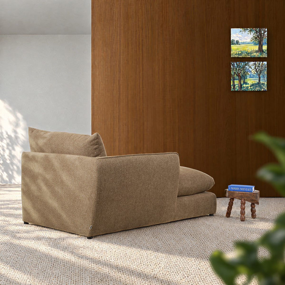 LEOPOLD - Modulares Chaiselongue (links) aus hellbraunem, strukturiertem Stoff