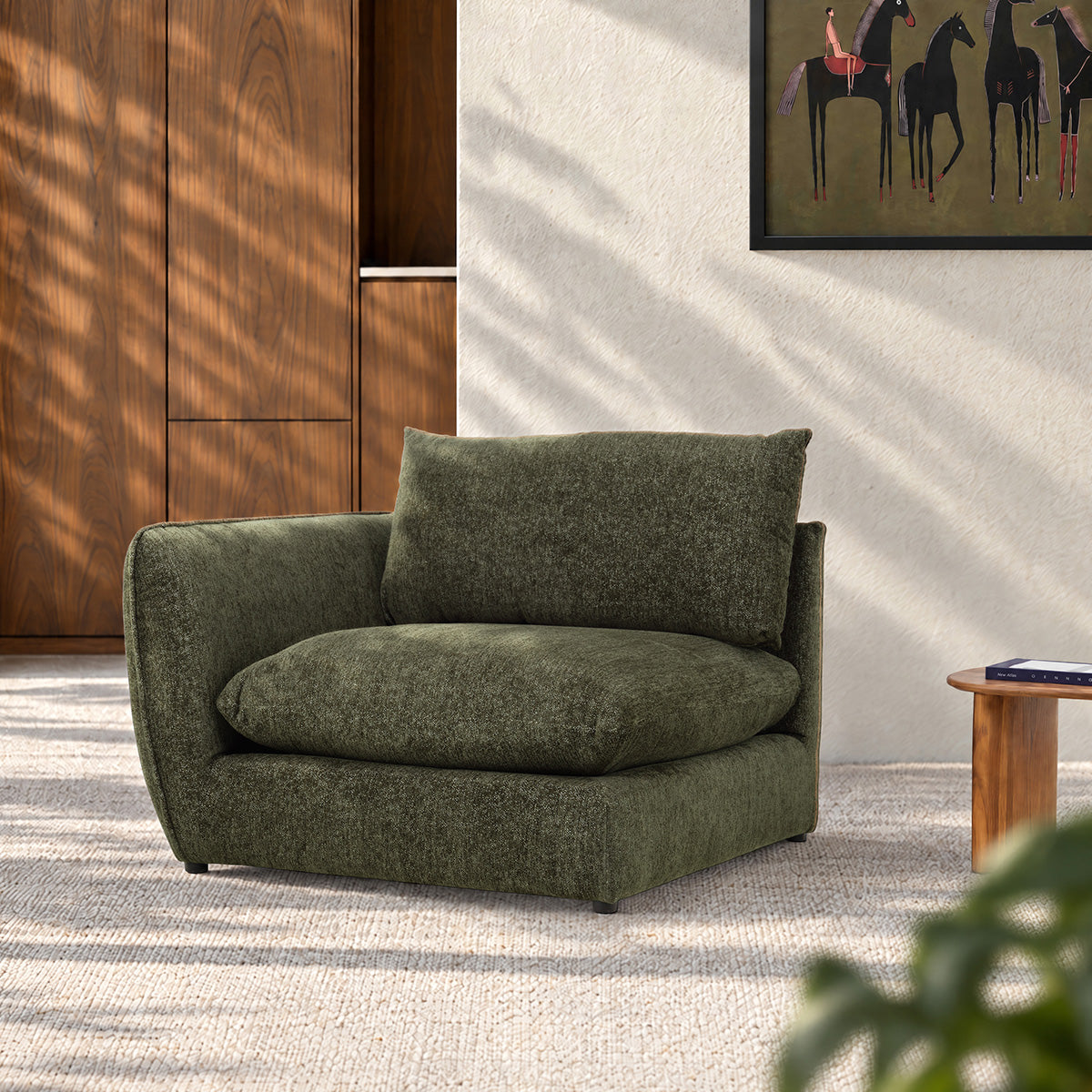 LEOPOLD - Angle gauche modulable en chenille chiné vert