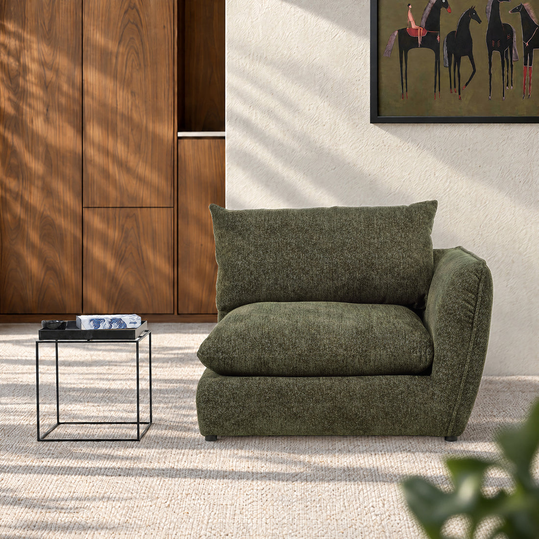 LEOPOLD - Angle droit modulable en chenille chiné vert
