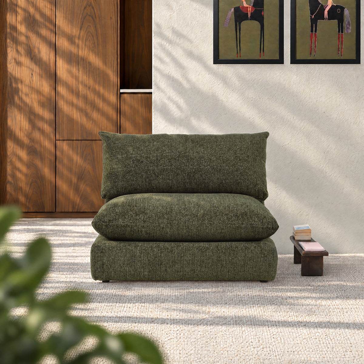 LEOPOLD - Chauffeuse modulable en chenille chiné vert