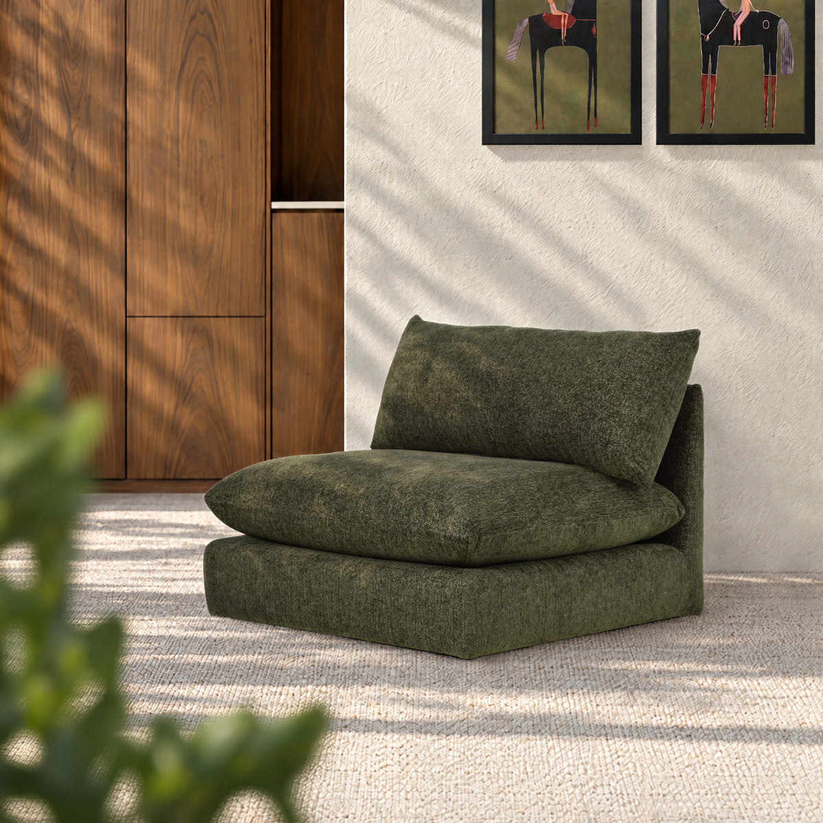 LEOPOLD - Chauffeuse modulable en chenille chiné vert