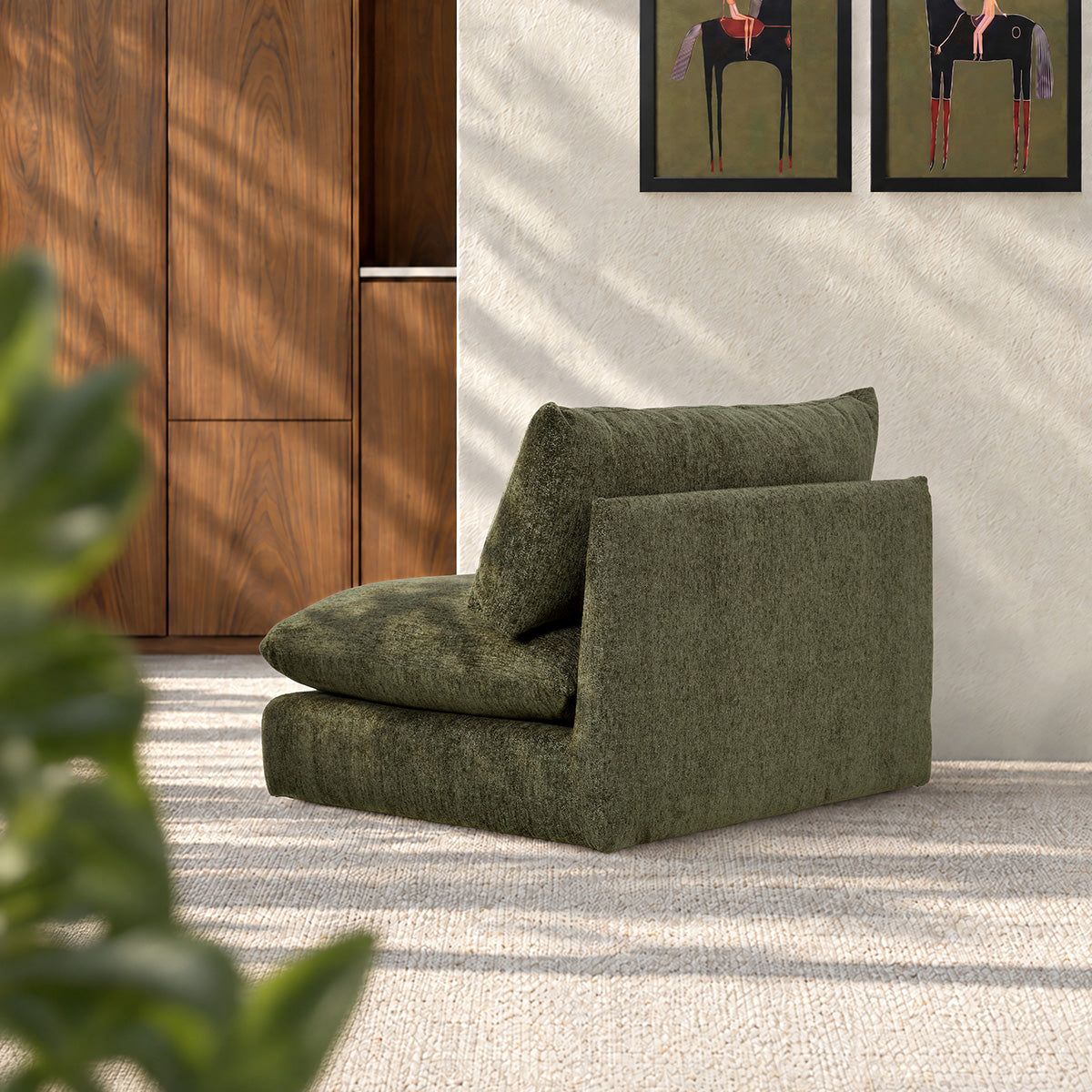 LEOPOLD - Chauffeuse modulable en chenille chiné vert