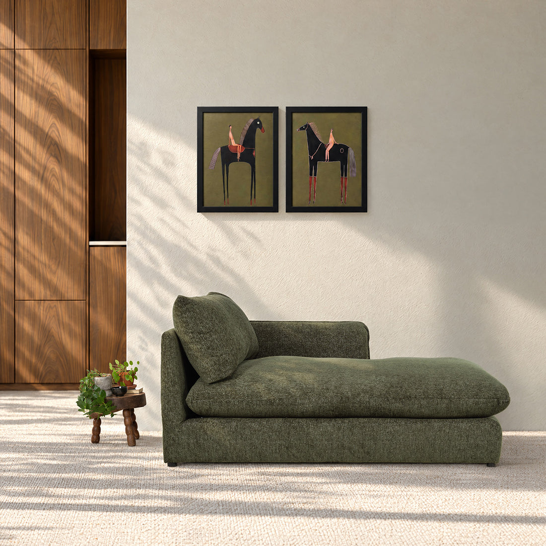 LEOPOLD - Divano letto modulare dritto in tessuto Chenille verde melange