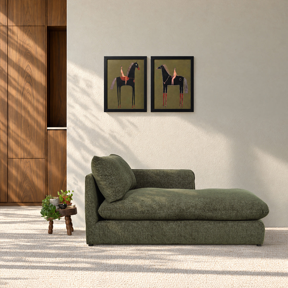 LEOPOLD - Méridienne droite modulable en chenille chiné vert