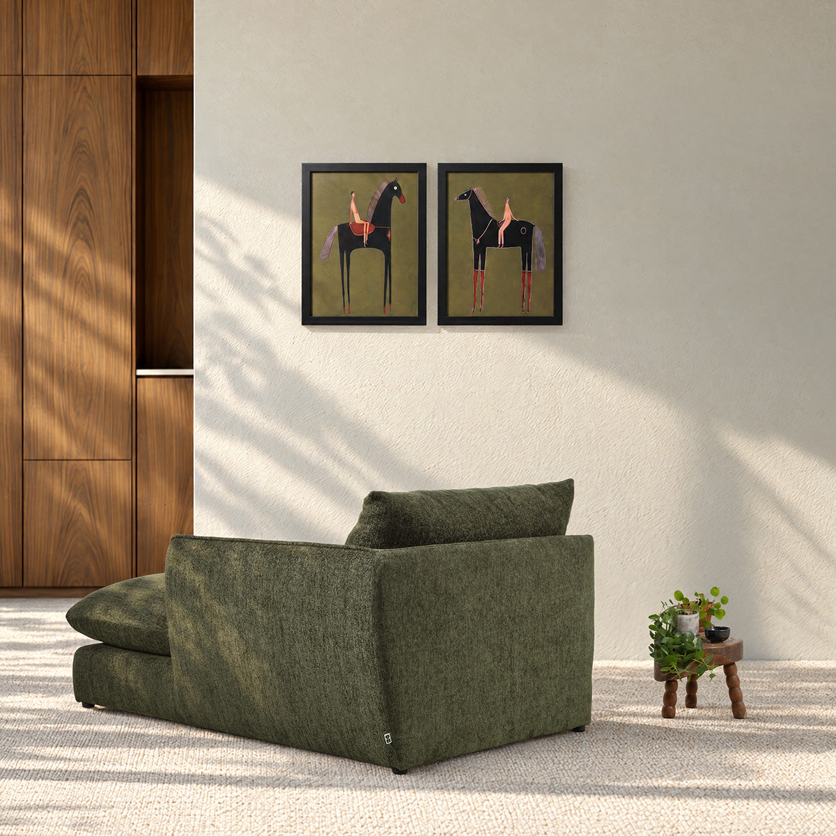 LEOPOLD - Méridienne droite modulable en chenille chiné vert