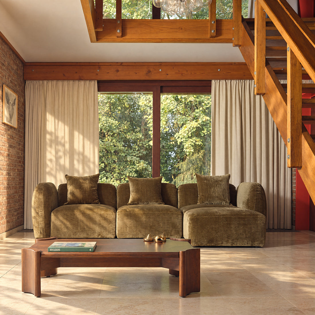 PABLO - Modulares 4-Sitzer-Sofa aus bronzefarbenem Samt 