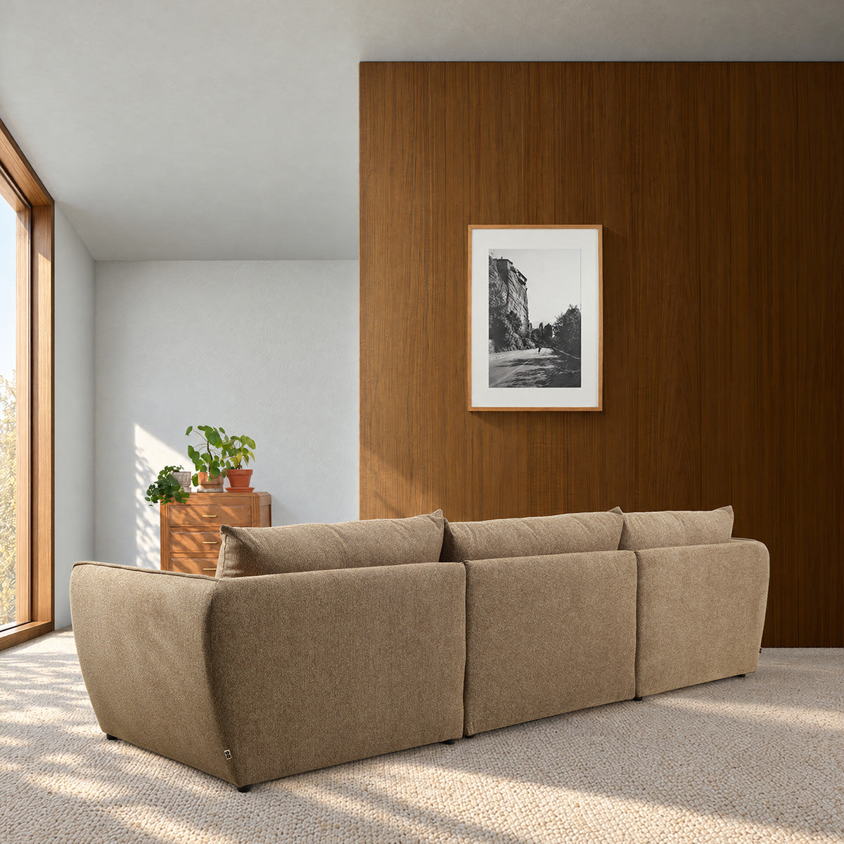 LEOPOLD - Modulares 3-Sitzer-Sofa aus hellbraunem, strukturiertem Stoff