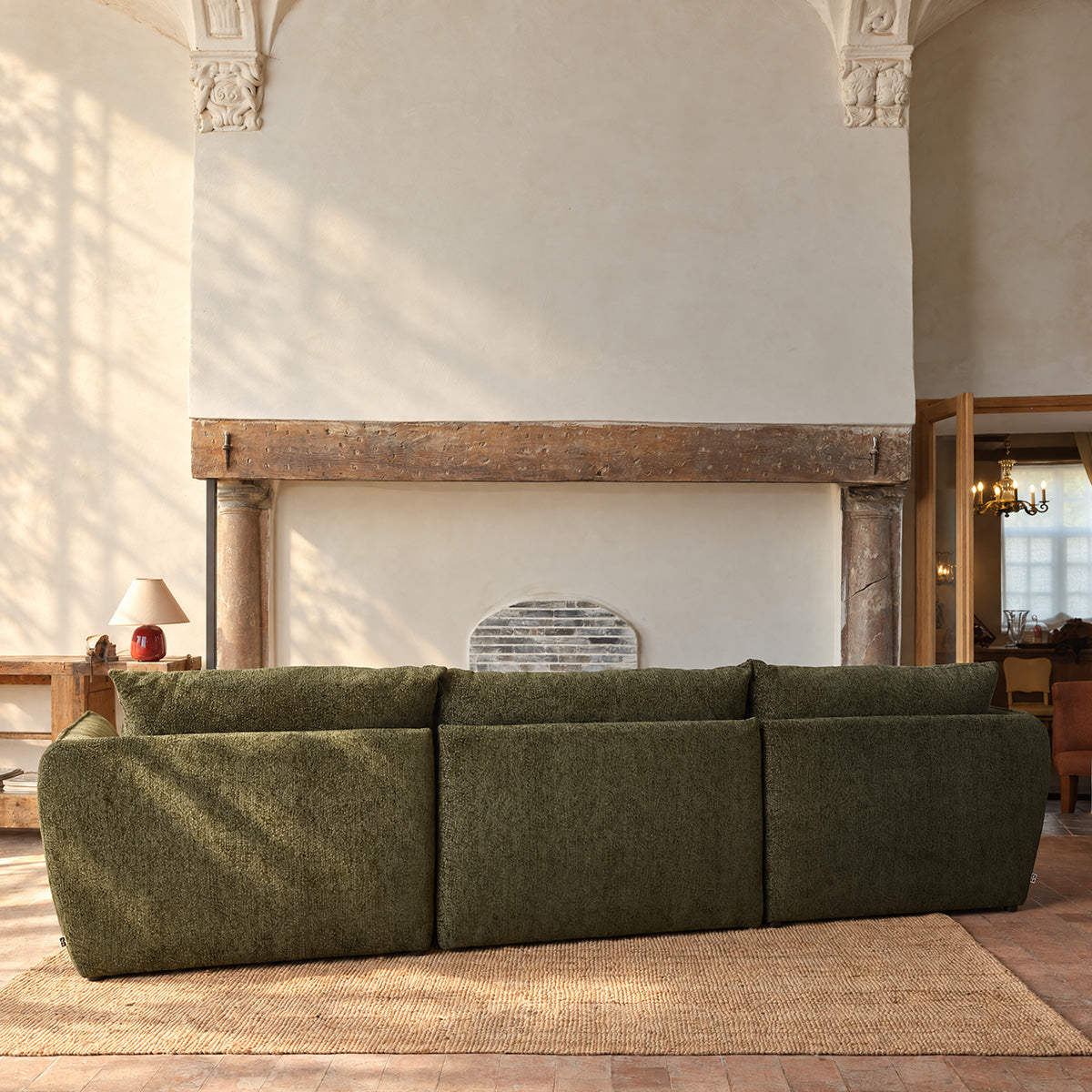 LEOPOLD - Modulares 3-Sitzer-Sofa aus grün meliertem Chenille-Stoff – rechte Chaiselongue