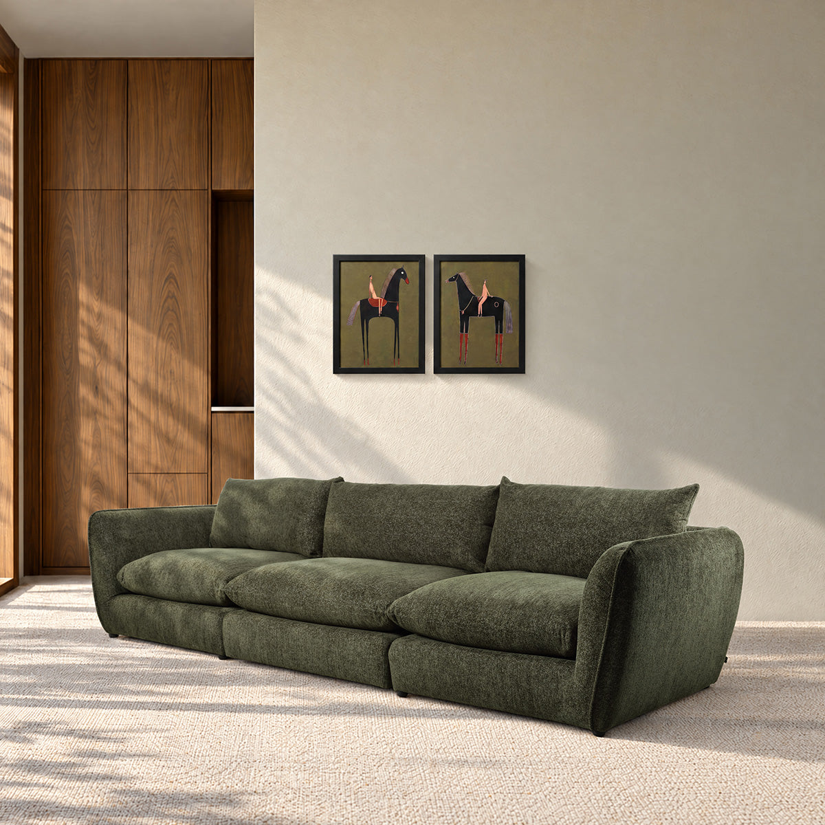 LEOPOLD - Canapé modulable 3 places en chenille chiné vert